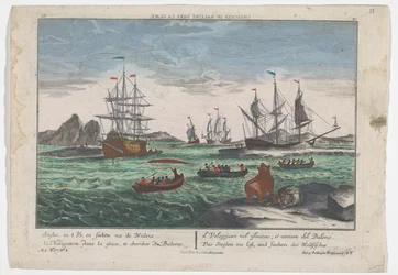 Udsigt over eftersøgningen af ​​hvalerne Das Seeglen ins Eiß, und Suchen des Wallfisches (titel på objekt) Hvalfangst ud for Grønland (serietitel)