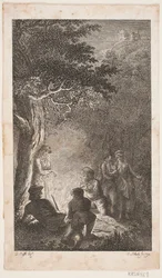 Illustration med figurer om et bål