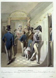 Kontoret for Theatre Francais, fra Tableau de Paris, 1815-30 (wc på papir)