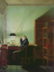 Læsning ved lampelys. 1814