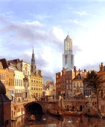 Utrecht med Oudegracht, 1827 olie på lærred