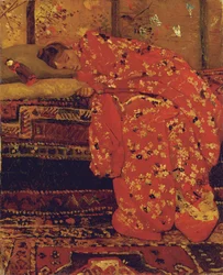 Pige i en rød kimono