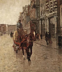 Rokin Westzijde: en hestetrukken vogn på Rokin, Amsterdam