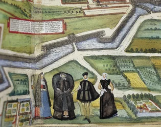 BRAUN, George (1541-1622). ORTELIUS, Abraham (1527-1598). HOGENBERG, Franz (1535-1590). Civitatis Orbis Terrarum (Theatrum orbis terrarum). 1572-1617. Antwerpen (1572). Nederste detalje. Bind I. Radering. SPANIEN. KASTILIEN OG LEON. Salamanca. Salamancas u