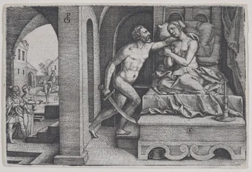 Tarquinius voldtager Lucretia, fra Scener fra romersk historie.