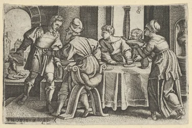 Tobias forlader bordet, fra The Story of Tobias, 1543.