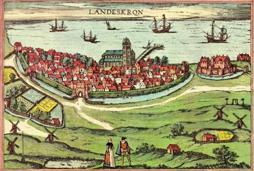 Byen Landskrona, en anti-hanseatisk havn, Danmark