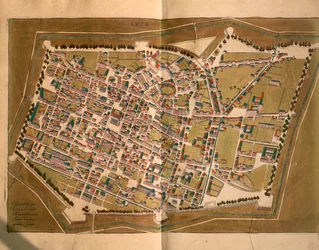 Lucca, fra Verdens Byer af Georg Braun og Franz Hogenberg, gravering
