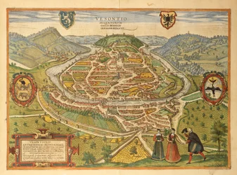 Kort over Besancon fra Cities of the World af Georg Braun