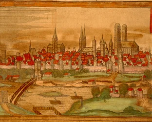 Kort over byen München fra Cities of the World af Georg Braun