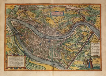 Kort over Lyon, Frankrig, fra World Cities af Georg Braun