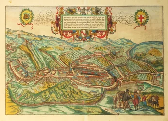 Kort over Serravalle Scrivia, Piemonte-regionen fra verdensbyer af Georg Braun