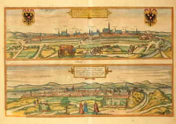 Kort over Wien og Buda fra Cities of the World af Georg Braun