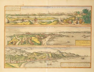 Kort over Sevilla, Cadiz og Malaga, Spanien fra Civitates Orbis Terrarum af Georg Braun