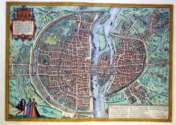 Udsigt over byen Paris i slutningen af det 16. århundrede. Atlas de Braun & Hogenberg, Amsterdam