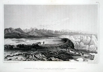 Udsætning af både over et rev overfor Mount Conybeare, fra 
