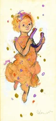 Pige bringer held og succes (blyant og gouache på papir)