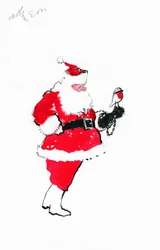 Santa robin-falkejagt (indisk blæk, blyant og gouache på papir)