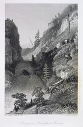 Portage i Hoarfrost River, 19. august 1833, fra "Narrative of the Arctic Land Expedition to the Mouth of the Great Fish River and Along the Shores of the Arctic Ocean in the Years 1833-35", af Cap