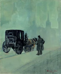 A Foggy Night (olie på lærred)