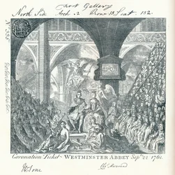 Graveret billet til kroningsceremonien for Georg 3. i Westminster Abbey 1761 1906