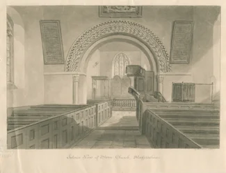 Interiør af Stowe Church: sepia vask tegning