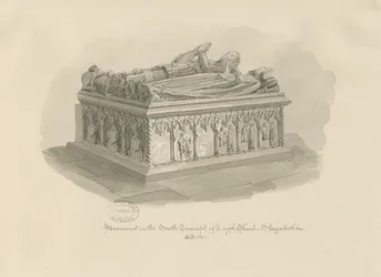 Leigh Church - Monument of Sir John Aston: sepia drawing, 1841dani