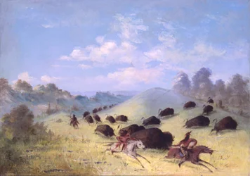 Comancheindianere, der jager bøfler med lanser og buer, 1846-1848
