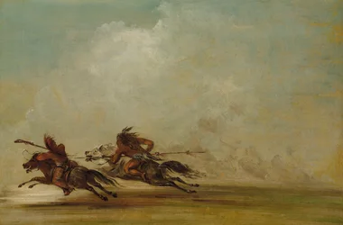 Comanche-kriger stikker en Osage i fuld fart