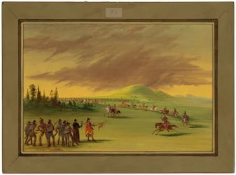 La Salle møder et krigsparti af Cenis-indianere på en prairie i Texas. 25. april 1686