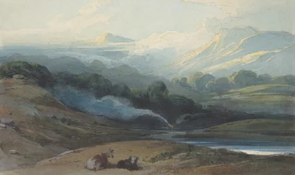 Kvæg hviler i et bjergrigt landskab, ca. 1808-12.