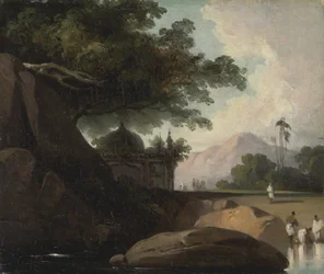 Indisk landskab med tempel