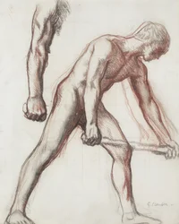 Nøgenstudie for drengen og manden, 1908 (kridt på papir)