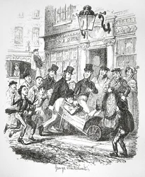 En lommetyv i forvaring, ca. 1835 (gravering)