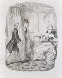 Lady Bellastons akavede situation, fra "Tom Jones, the History of a Foundling", graveret af kunstneren, illustration fra "The Works of Henry Fielding", udgivet af Henry G. Bohn, 1853