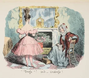 Påklædning og afklædning, pub. 1832 (Håndfarvet gravering)