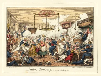 Engelske sømænd, der drikker og danser på en pub, Napoleons æra, 1829 (litografi)
