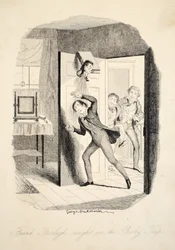 Frank Fairlegh Catught in the Booby Trap, fra Frank Fairlegh eller Scenes From the Life of a Private Pupil, pub. ca. 1870