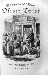 Illustration til "" Oliver Twist"" (Olivier) af Charles Dickens (1812-1870), af George Cruikshank (1792-1878).