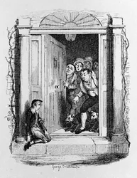 Illustration til "" Oliver Twist"" (Olivier) af Charles Dickens (1812-1870), af George Cruikshank (1792-1878).