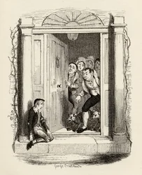 Oliver Twist ved Mrs Maylies dør, fra 