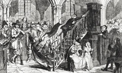 Pastor Holdenough under en gudstjeneste, illustration fra 