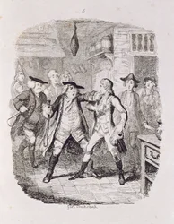 Squire Western Seizing Jones at Upton, fra "Tom Jones, the History of a Foundling", graveret af kunstneren, illustration fra "The Works of Henry Fielding", udgivet af Henry G. Bohn, 1853