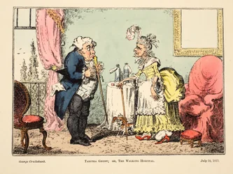 Tabitha Grunt; eller, The Walking Hospital, pub. 1813 (håndfarvet gravering)