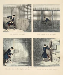 The Escape No. 2, illustration fra Jack Sheppard: A Romance af William Harrison Ainsworth, pub. 1839 (håndfarvet gravering)
