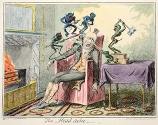 The Head Ache, pub. 1835 (håndfarvet gravering)