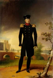 Portræt af den russiske zar Alexander I (1777-1825) (den Store) i officerskostumemaleri af George Dawe (1781-1829) Sankt Petersborg. Eremitagemuseet