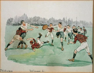 December måned: Rugby (pen & blæk og akvarel på papir)