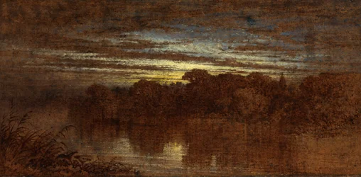 Twilight on the Avon, ruinerne af Kenilworth Castle i det fjerne (olie om bord)