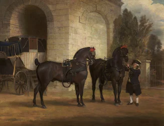 To sorte køreheste med en kusk, 1791
